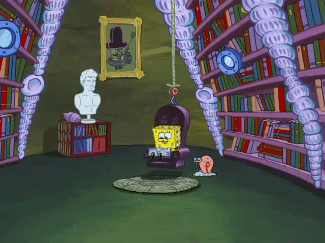 Spongebob An Intellectual Library GIF - Spongebob An Intellectual Library Reading GIFs