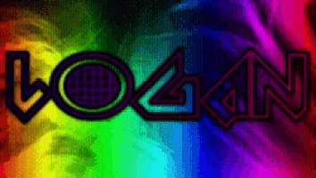 the name logan is displayed on a rainbow colored background