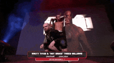 rhett titus and hot sauce tracy williams are shown in a wrestling match