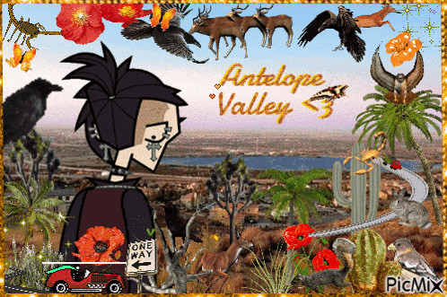 a picture of antelope valley with a cartoon character