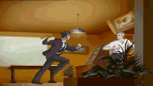 a man in a suit is dancing in a room
