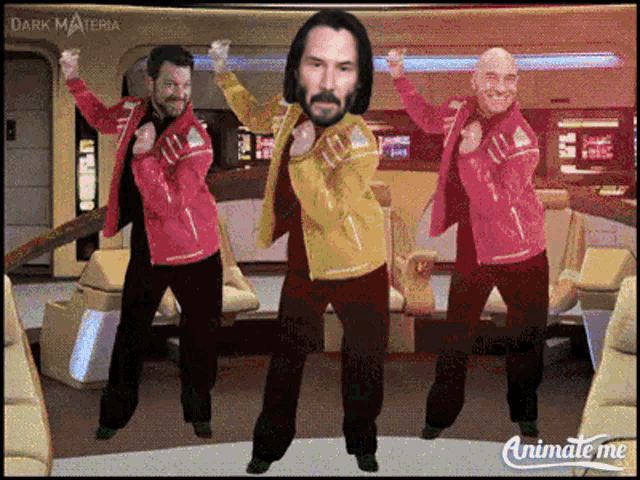 animate me shows three men dancing on a star trek ship