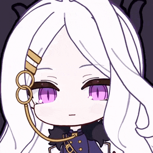 a girl with white hair and purple eyes has a necklace around her neck