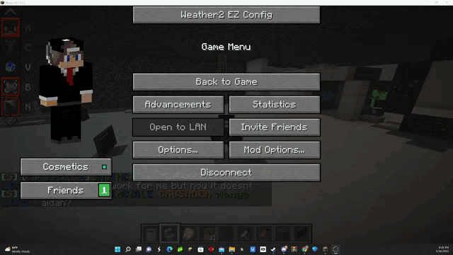 a screenshot of a video game called minecraft with a snowman standing in the middle