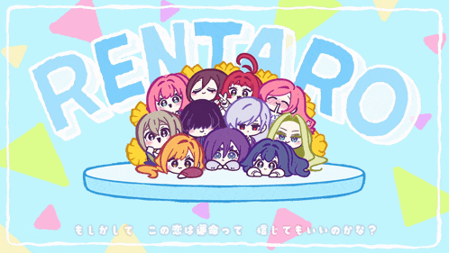 a group of anime characters are on a blue background with the word rentaro written above them