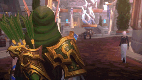 a video game character with a green hat and a gold shield