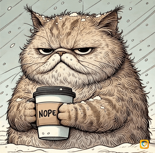 a cat is holding a cup of coffee that says nope