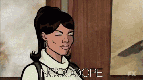 a cartoon of archer says noooope in front of a painting