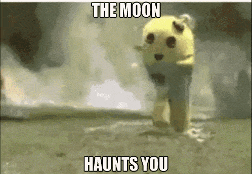 a picture of a bear with the words the moon haunts you on it
