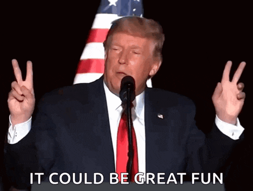 donald trump is giving a peace sign in front of an american flag