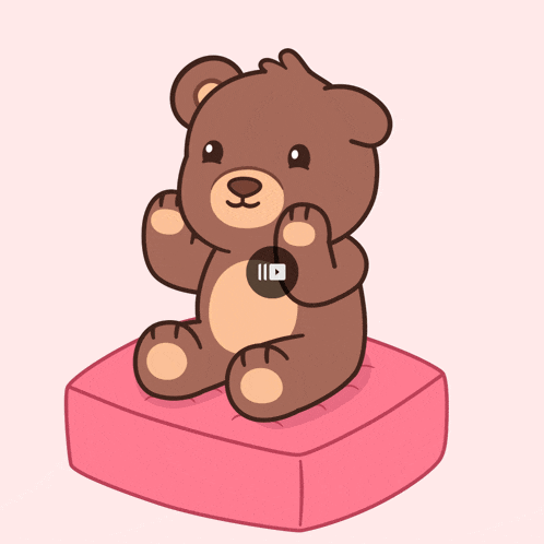 a brown teddy bear is sitting on a pink pillow with a youtube logo on its chest