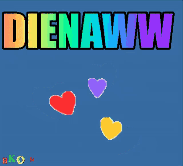 a blue background with hearts and the word dienaww on it