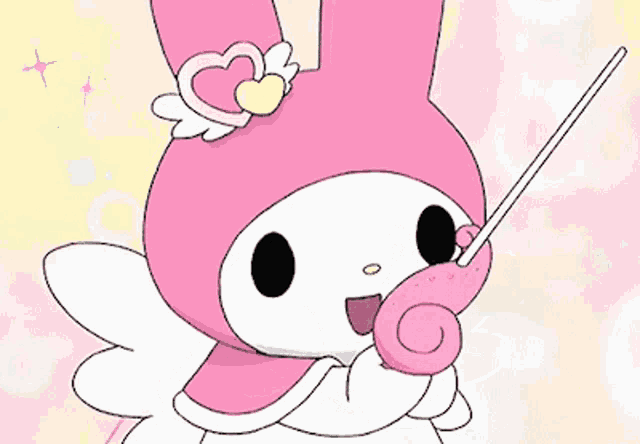 a cartoon of a pink bunny with wings and a heart on her head