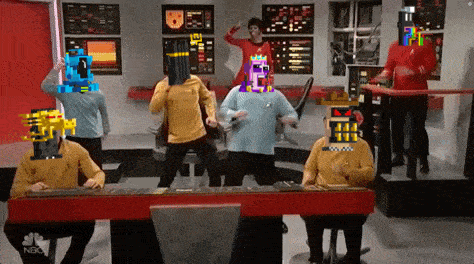 a group of people are dancing in a room with nbc written on the bottom