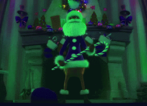 a cartoon drawing of santa claus holding a candy cane