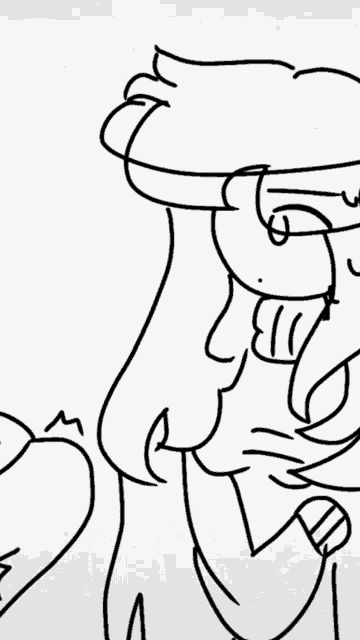 a black and white drawing of a girl with long hair