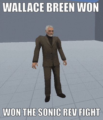 wallace breen won the sonic rev fight written on a picture of a man in a suit