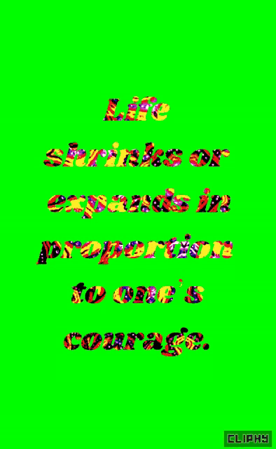 a green screen with the words " life estimates are expressed in proportion to our courage "
