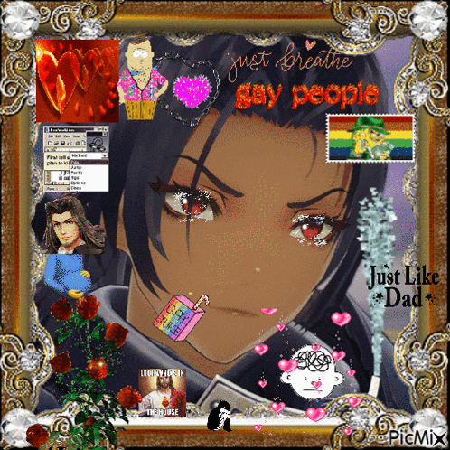 a picture of a girl with the words just breathe gay people written on it