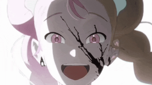 a girl with blood on her face is smiling