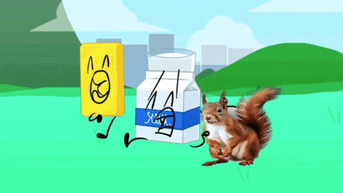 a cartoon of a squirrel and a carton of milk