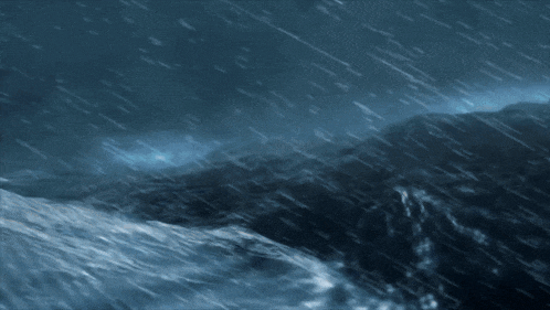a painting of a stormy night with a mountain in the foreground