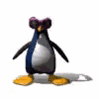 a penguin wearing sunglasses and a bow on its head is standing on a white background .
