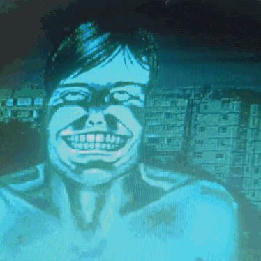 a pixelated image of a man with a big smile