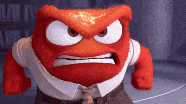 a cartoon character with a very angry face
