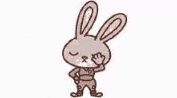 a cartoon rabbit is standing with its eyes closed and covering its face .