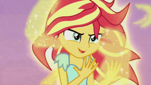 sunset shimmer from my little pony equestria girls is smiling and holding her hands together