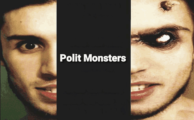 a poster for polit monsters shows a man with a bug on his forehead