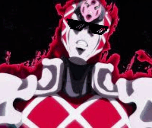 a cartoon character wearing sunglasses and a red and white outfit .