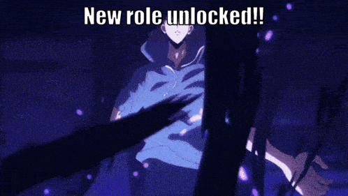 a cartoon of a man with the words new role unlocked written above him