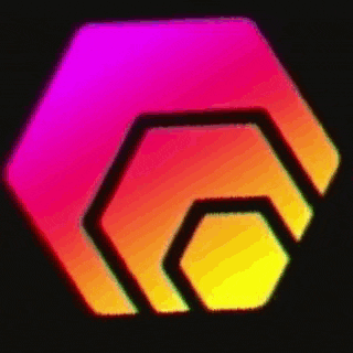 a colorful hexagon on a black background that looks like a rainbow .