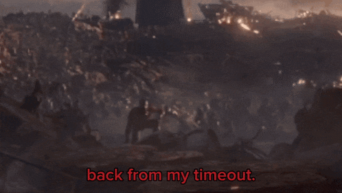 a red background with the words back from my timeout at the top