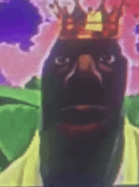 a close up of a man wearing a crown on his head