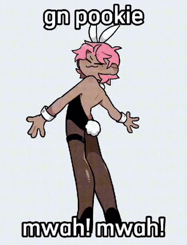 a cartoon of a girl in bunny costume with the words gn pookie mwah ! mwah ! on the bottom