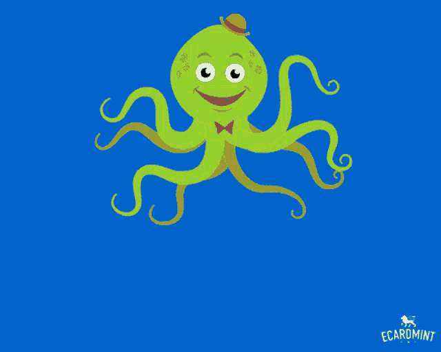 a green octopus wearing a top hat and a bow tie says you octopi my thoughts