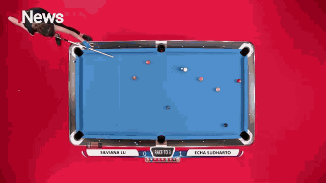 a pool table with the word news on the top