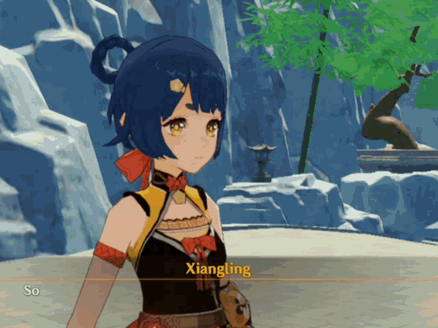 a cartoon character named xiangling is talking to someone