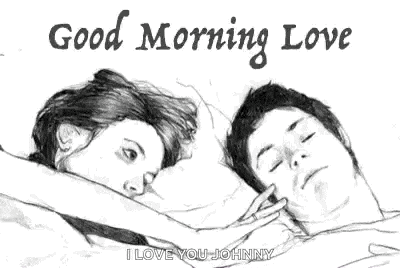 a pencil drawing of a man and a woman laying in bed .