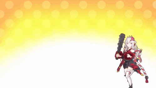 a girl with horns is holding a bat and sword