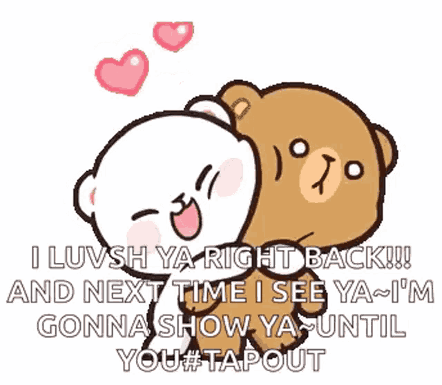 a couple of teddy bears hugging each other with hearts .