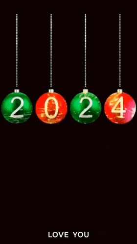 a happy new year greeting card with four christmas balls