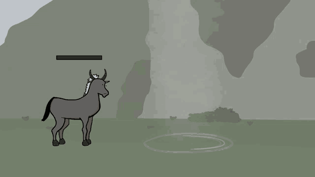 a cartoon drawing of a deer with a red bar on its head