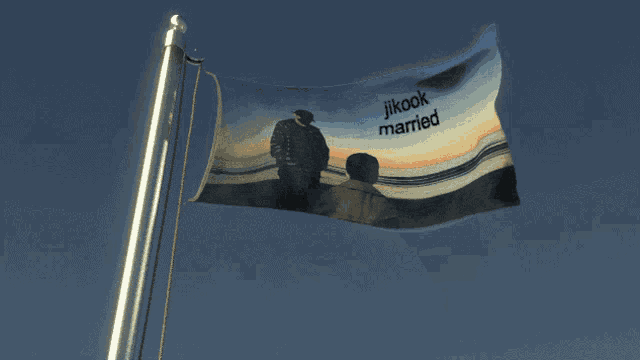a flag with jikook married on it