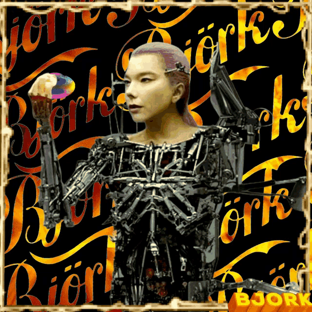 a picture of a robot with the word bjork in the upper left corner