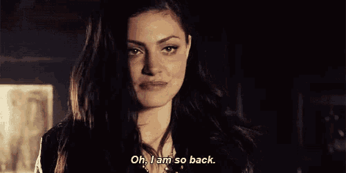 a woman is looking at the camera and says `` oh , i am so back '' .