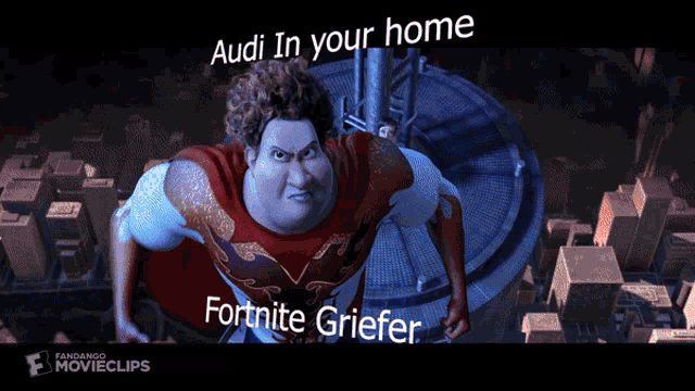 a cartoon character with the words audi in your home